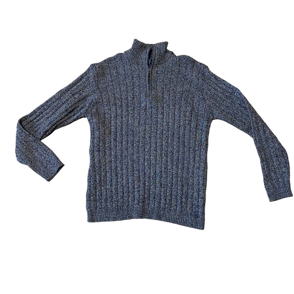 Oscar De La Renta Pullover Mockneck Long Sleeve 1/4 Zip Sweater XL Grey Blue